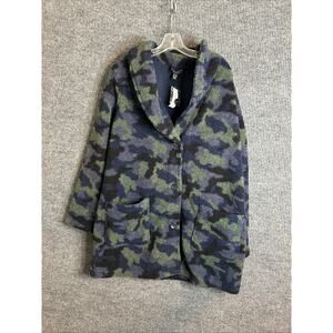 Susan Graver Weekend Women’s Coat Jacket Camouflage Button Front Blue Green 1X